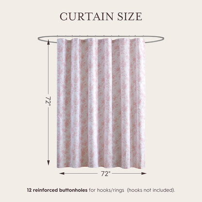 Laura Ashley Walled Garden Shower Curtain, Textured Cotton-Rich Slub Fabric, Tonal Floral Print, Elegant Transitional Bathroom Decor, Machine Washable 72"x72", Pink