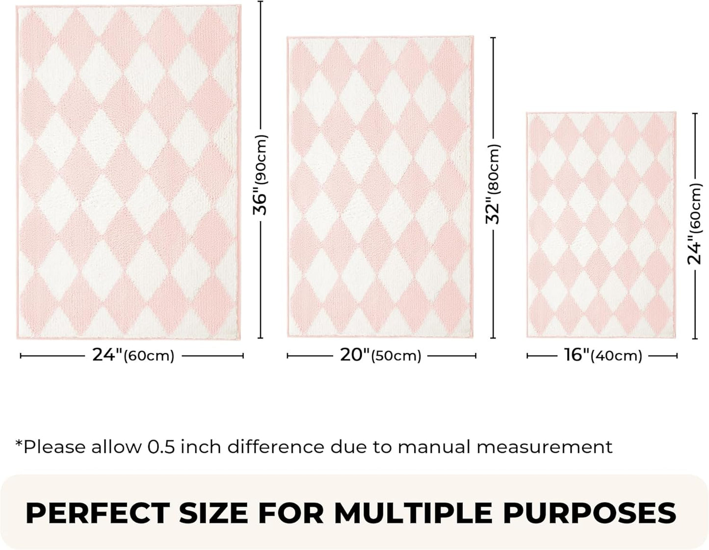 GRANNY SAYS Diamond Bathroom Rugs, 16" x 24", Non-Slip Bath Mats for Bathroom, Plush Shag Absorbent Microfiber Ultra Soft Bath Mat, Cute Washable Rug for Tub, Shower, Bedroom, Pink
