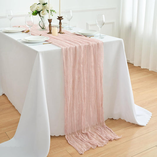6Pcs Cheesecloth Table Runner 10FT 21.6 x 120 Inch Boho Rustic Gauze Table Runners for Wedding Birthday Baby Shower Summer Garden Party Home Decor(Dusty Pink)