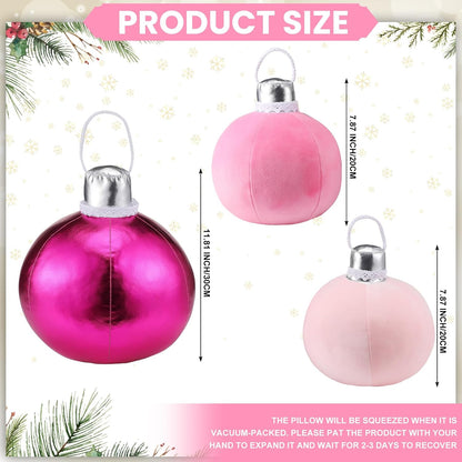 Shellwei 3 Pcs Pink Christmas Bell Pillow Velvet Round Throw Pillows 3D Stuffed Ball Shaped Pillow Neutral Cute Christmas Decorations for Bedroom Living Room and Gift for Xmas