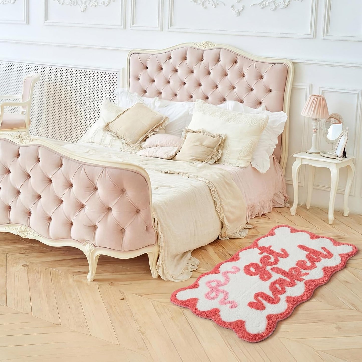 Boao Get Naked Bath Mat Coral Pink Bow Scalloped Bathroom Rug 20 x 32 Inch Soft Absorbent Non Slip Microfiber Rug Cute Aesthetic Preppy Bathroom Decor for Tub Floor Carpet Sink Shower