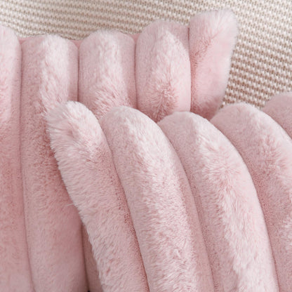 MADIZZ Plush Faux Wool Throw Pillow Covers 18x18 Inch Pink Set of 2 Fluffy Striped Soft Decorative Cushion Cover for Sofa Bedroom Pillow Shell