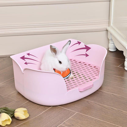 Large Rabbit Bunny Litter Box (15.5" x 11.1" x 6.2") Small Animal Litter Pet Toilet Potty Trainer Corner Litter Bedding Box Pet Pan for Rabbits Guinea Pig Easy to Clean (Light Pink)