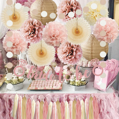 Dusty Rose Boho Bridal Shower Decorations Dusty Pink Champagne Gold Beige Bachelorette Party Decorations Rustic Bride to Be Banner Rose Gold with Cream Beige Tassel Garland for Engagement Wedding