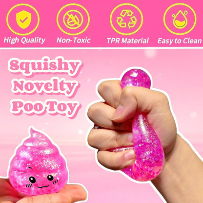 Novelty Squishy Poop Sugar Stress Ball Sensory Toys, Kawaii Poop Shape Squishies, Funny Squishy Poo Toy, Glitter Stress Balls for Kids and Adults, Prank Surprise, Gifts, Party Favors (Pink)