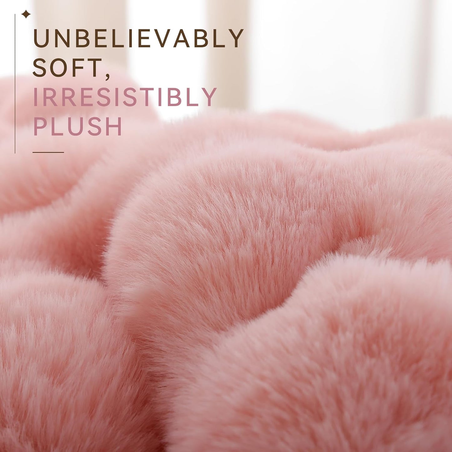 Smoofy Faux Fur Throw Blanket for Couch - Blush Pink Super Soft Cozy Bubble Blanket, Fluffy Plush Fuzzy Throw for Sofa & Bed, Thick Lightweight Warm Blanket, Luxury Aesthetic Gift for Women 50"x60"