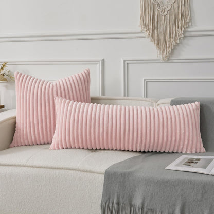 UGASA Lumbar Throw Pillow Cover 12x20 Inch Set of 1 Valentine's Day Super Soft Faux Fur Decorative Pillow Case Plush Flannel Texture Rectangle Pillowcase for Sofa Couch Living Room Chair, Light Pink