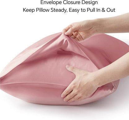 BEDELITE Pillow Cases Standard Size Set of 2, Rayon Derived from Bamboo, Cooling Pillow Cases for Hot Sleepers & Night Sweats, Breathable and Silky Soft Envelope Pillowcases(Rose Pink, 20"x26")