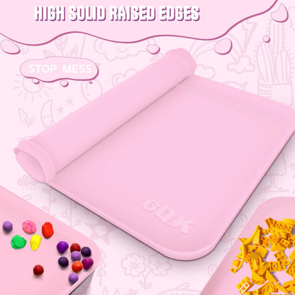 Silicone Art Mat for Crafts, 24" x 16" Painting Mat for Kids with Raised Sides to Stay Tidy, Paint Craft Mats for Clay, Resin, Slime, Jewelry-Making & Crafts Creation (Pink)