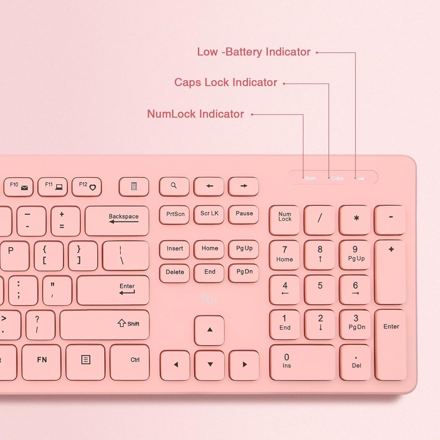 Wireless Keyboard and Mouse Combo - Rii Standard Office PC Keyboard and Optical Wireless Mice (Pink)