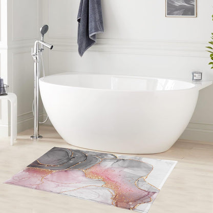 LB Grey Texture Bath Mat for Bathroom, Pink and Black Marble Texture Modern Abstract Bathroom Rug, Black and White Non Slip Absorbent Bathroom Mat Doormat, 24x16 Inch