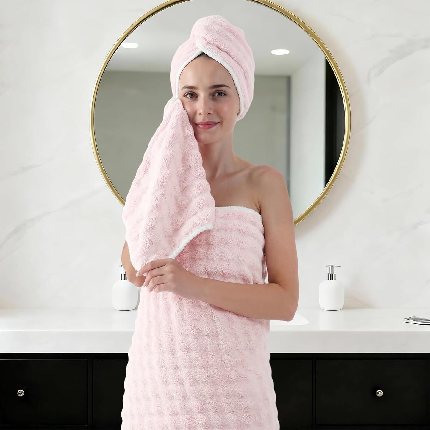 REDKISS Soft Bath Towel Sets 8-Piece, Microfiber Quick Dry & Absorbent, 35x70 in Large Bath Sheet 14x30 in Hand Towel, 12x12 in Washcloth, Pink Bathroom Towel Set
