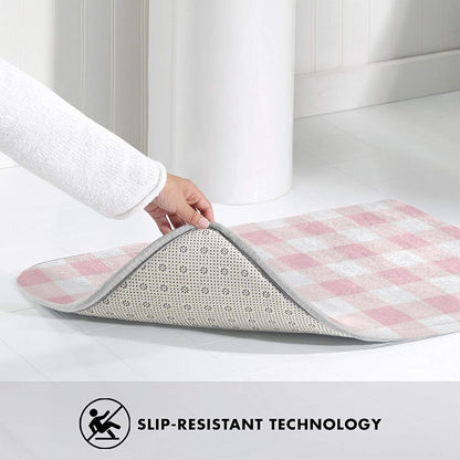 Pink Checkboard A Print Bathroom Rugs 30x20 Inch, Non-Slip Absorbent Bath Mat Rugs, Machine Washable Shower Rug Bath Mats for Bathroom