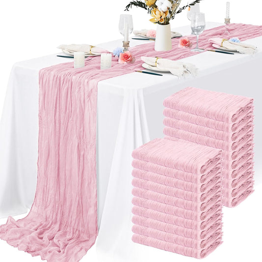 20 Pack Light Pink Cheesecloth Table Runner 10FT Long Boho Gauze Fabric Table Runner Vintage Rustic Sheer Runners for Wedding Party Bridal Baby Shower Table Decorations