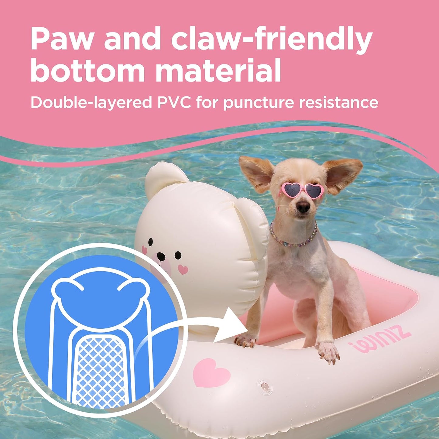 Inflatable Dog Float for Small & Medium Dogs, Pet Pool Raft, Durable PVC, Stable & Comfortable Dog Float for Pool, Beach & Lake