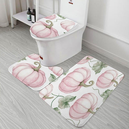 3 Pieces Bathroom Rug Set Light Pink Pumpkins Bath Rug and U-Shape Contoured Toilet Mat & Toilet Lid Cover Mat Farmhouse Thanksgiving Fall Bath Carpet Bath Mats 20"x32"