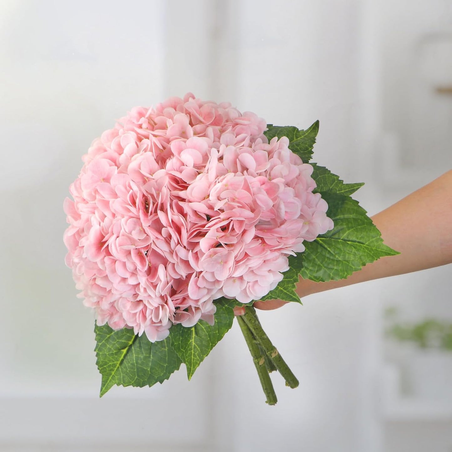 Kmise Hydrangea Artificial Flowers, 22” Real Touch Lifelike Latex Hydrangeas, Large Faux Hydrangea for Home Decor Wedding Bouquets, Pink, 3pcs