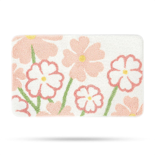 Molesun Floral Bath Mat, Bathroom Rug Non-Slip Soft Shower Rug Microfiber Cute Bath Rug for Kids, Water Absorbent Thick Shaggy Floor Mats for Bedroom, Kitchen, Home Decor, 16x24