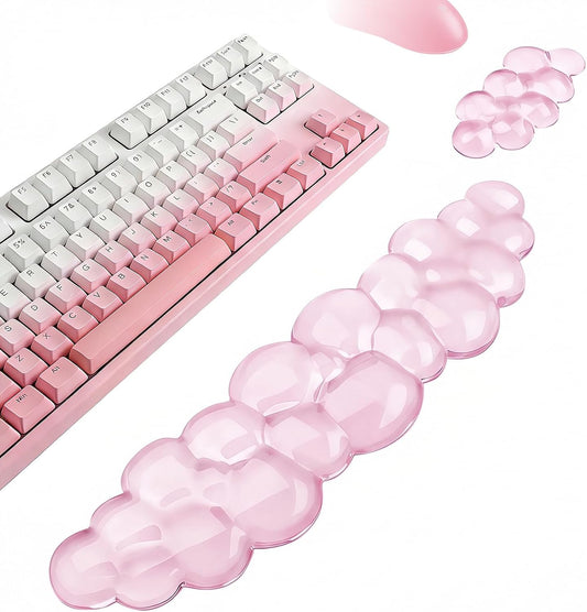Cloud Keyboard and Mouse Wrist Rest Set, Clear Gel Keyboard Mouse Wrist Rest Support Pad for Typing Pain Relief, Cute Aesthetic Desk Decor Accessory for Home Office Dorm(Pink)