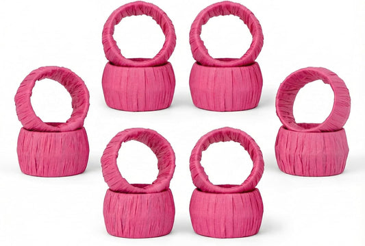 GURU JEE™ Handmade Raffia Rattan Napkin Rings Pink Set of 12 Everyday Use Dining Party Tabletop Décor Gifts Napkin Holder 1.5 Inch in Size Artisan Crafted in India