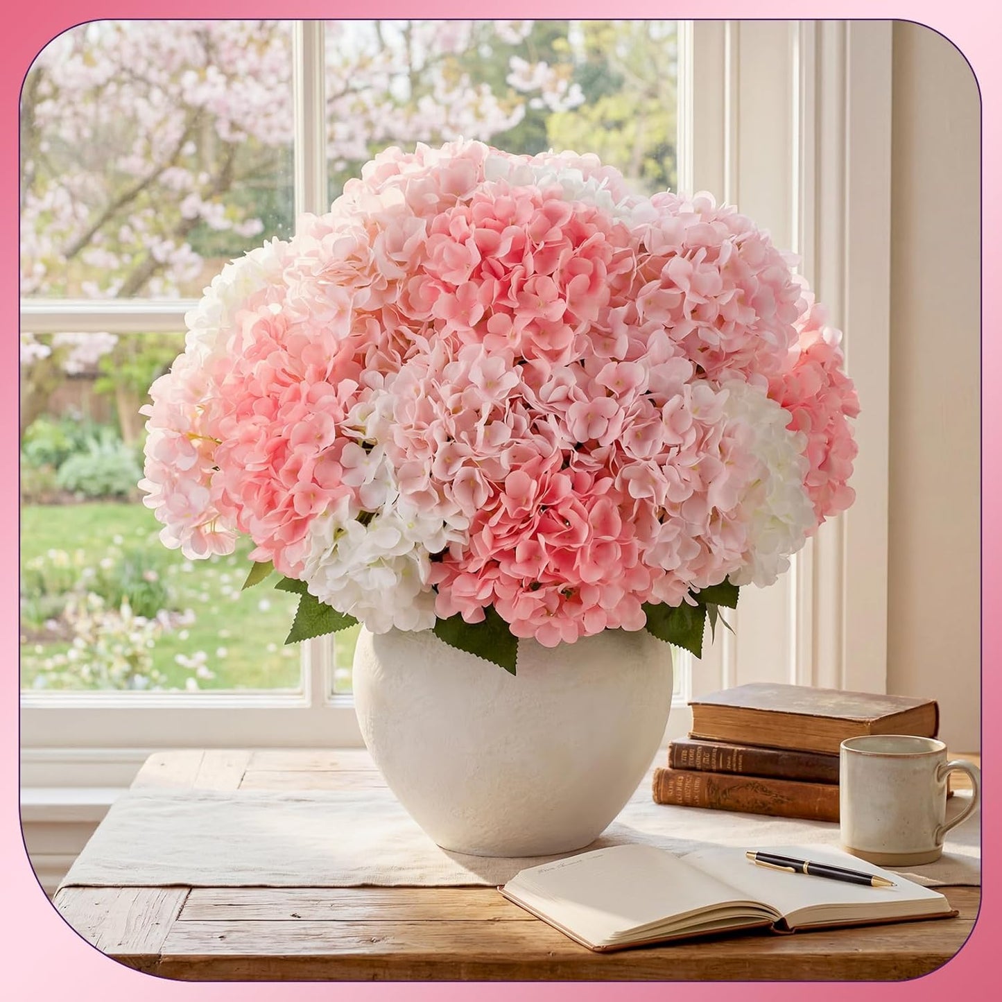 Suncalla Pink 6 Bundles Hydrangea Artificial Flowers Bulk 30 Heads 20'' Faux Fake Hydrangea for Spring Graves Easter Decor Porch Indoor Outdoor Home Garden Wedding Table Centerpieces