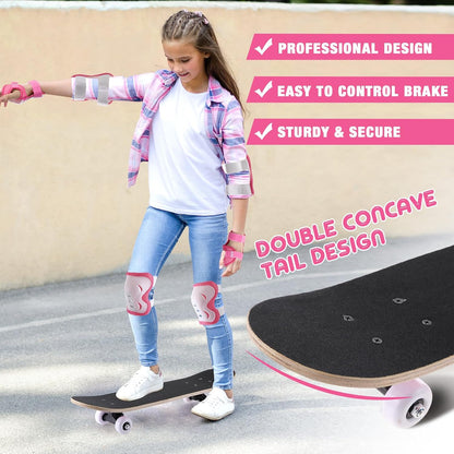 Honoson 7 Pcs Skateboard for Toddlers Beginners Knee Elbow Pads Wrist Guards Gear Set