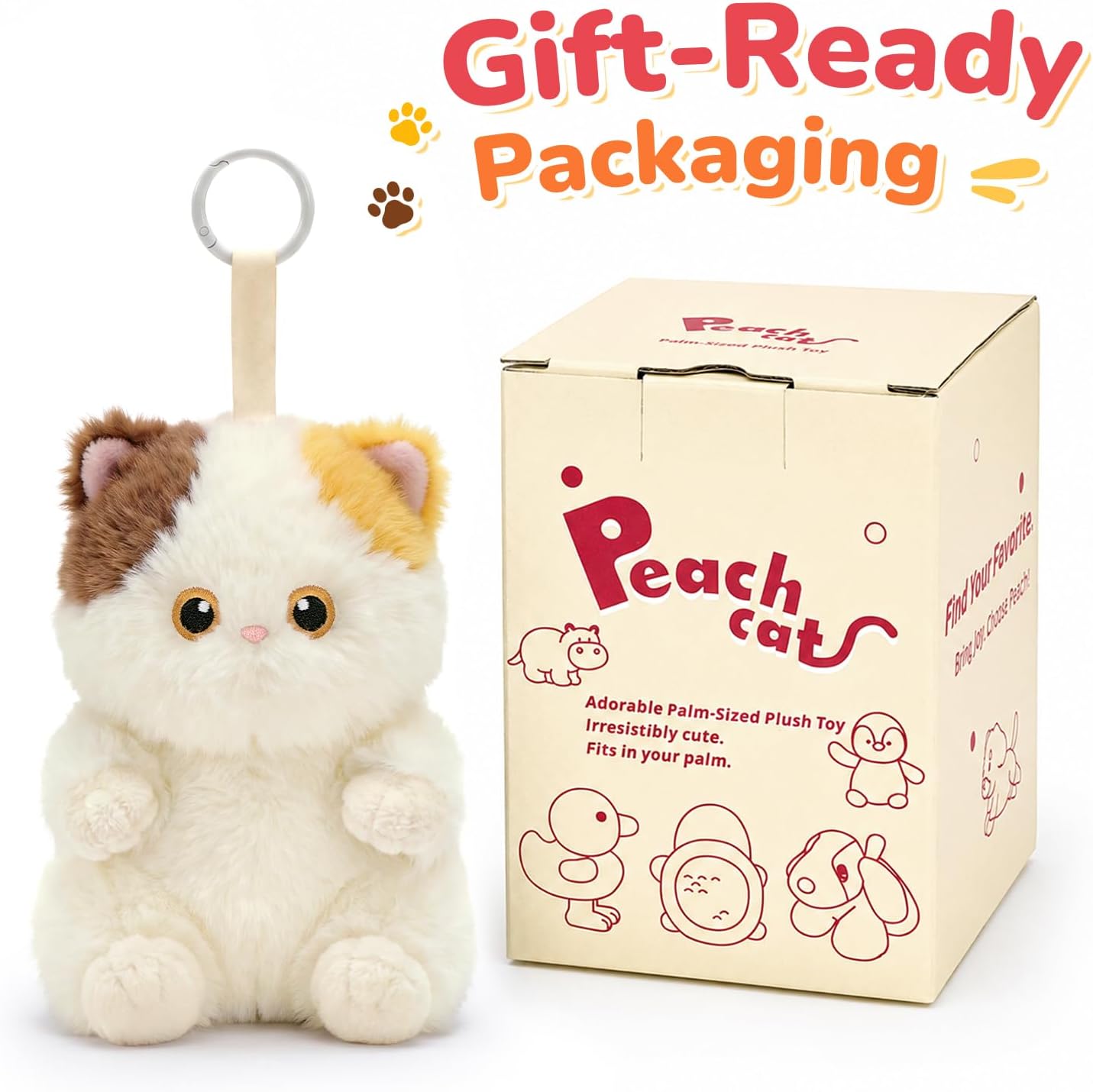 PEACH CAT Calico Cat Stuffed Animal Cute Plush Keychain for Backpack Small Plush Pendant Toys Bag Charms Gifts for Kids & Adults