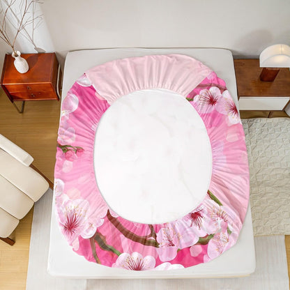 Peach Blossom Kids Sheet Twin Size,Pink Flowers Spring Romantic Bedding Set,Girls Boys Adults Bedroom Decor,Florals Rustic Nauture View Dreamy Bed Sheet Set 3pcs(Fitted + Flat + 1 Pillowcase)