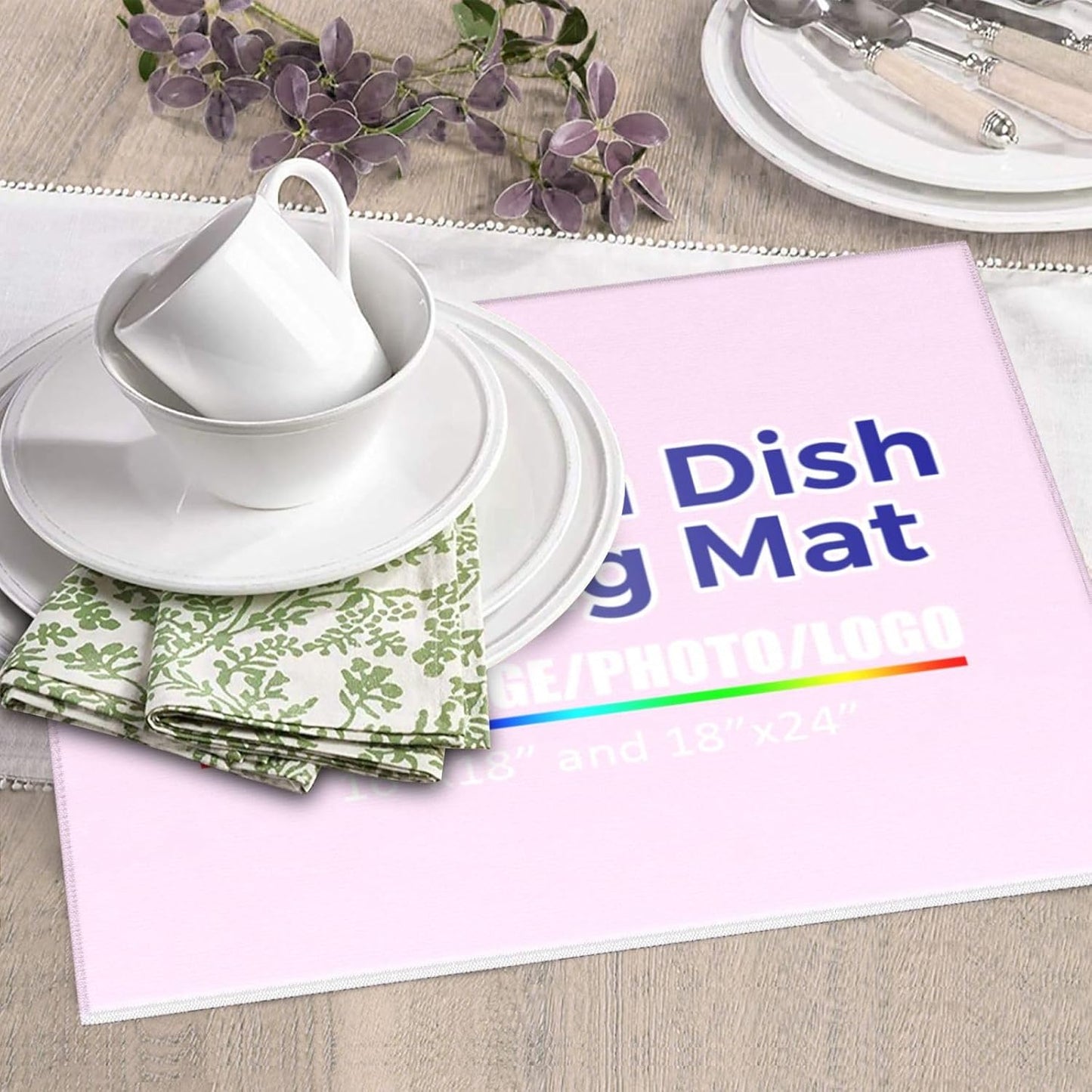 Custom Dish Drying Mat for Kitchen Personalized Add Photo Text Logo Drying Mat Dish Rack Pad Absorbent Kitchen Counter Drying Mat Light Pink 16"x18"