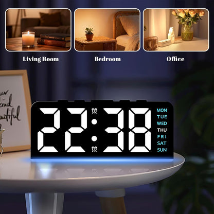 Digital Alarm Clocks, Rectangular LED Alarm Clock, Small Modern Table Clock with Night Lights, Four Adjustable Brightness Levels, Bedside Clock with Week Display for Bedroom Office Living Room (Pink)
