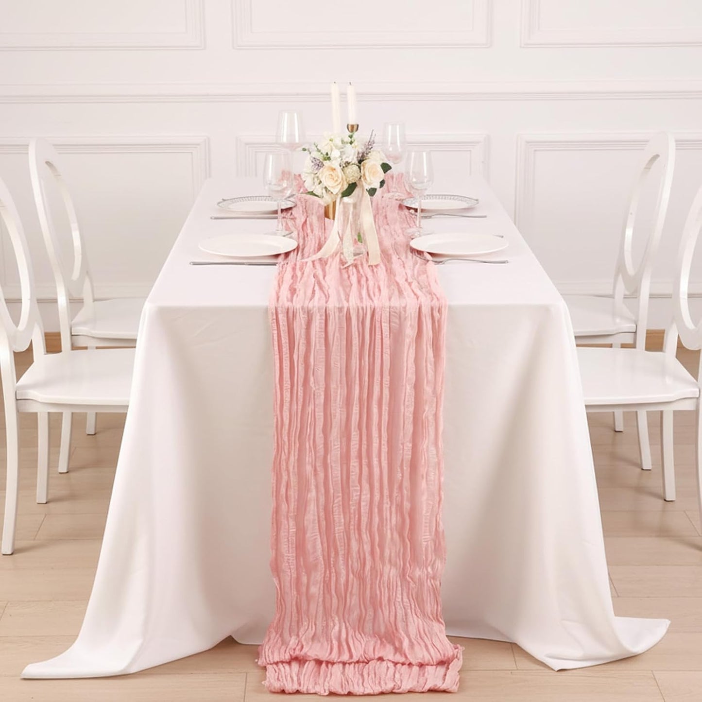 8 Pack Peach Pink Cheesecloth Table Runner 120 Inch 10FT Gauze Cheese Cloth for Baby Shower, Valentine's Day, Wedding Decoration, Birthday Party