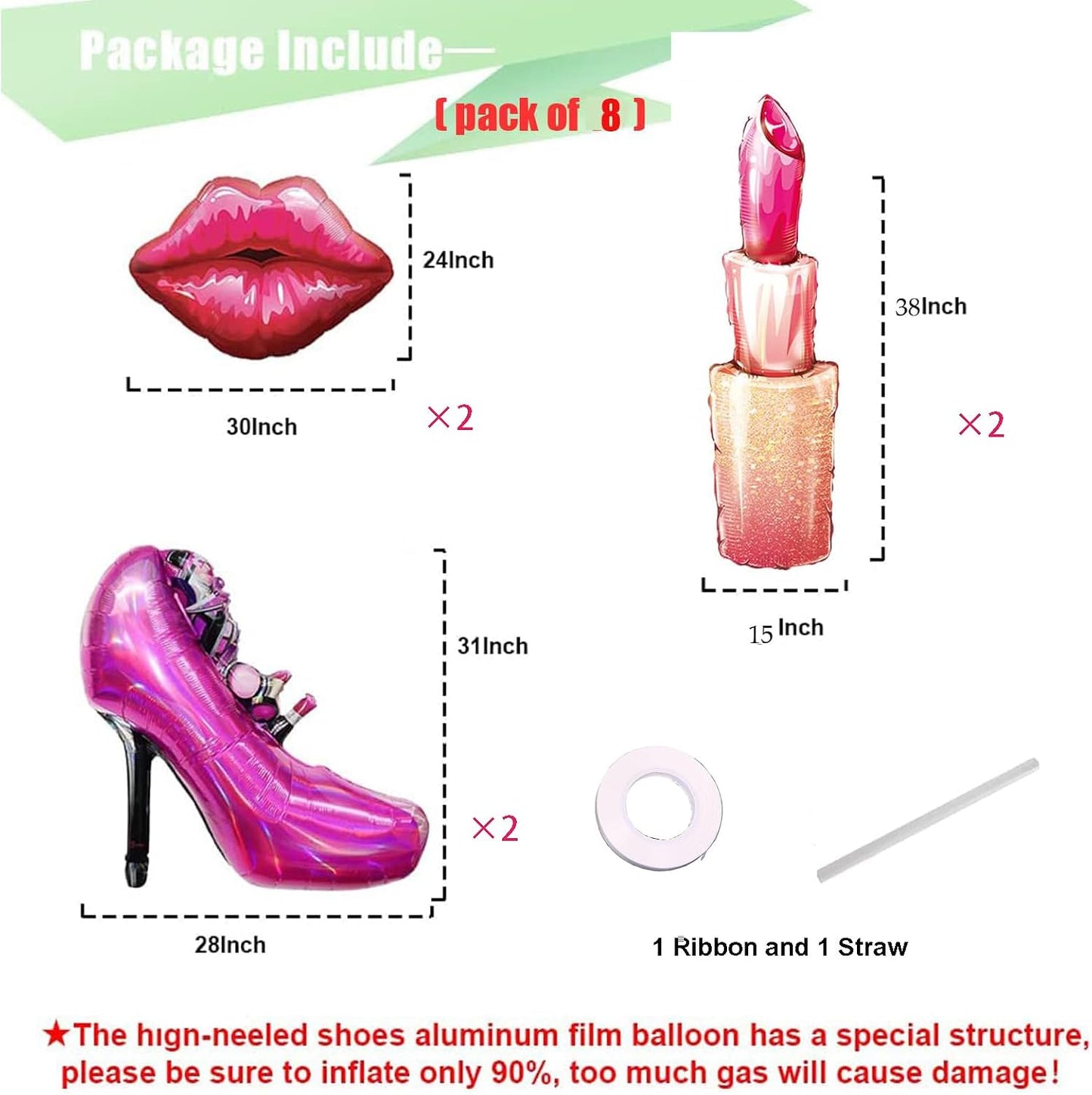 Lip balloon lipstick foil Lady high heels decoration,Valentine's Day, wedding, bridal shower, spa party, bachelor party decoration, Spa Party Supplies for Girls, Pink