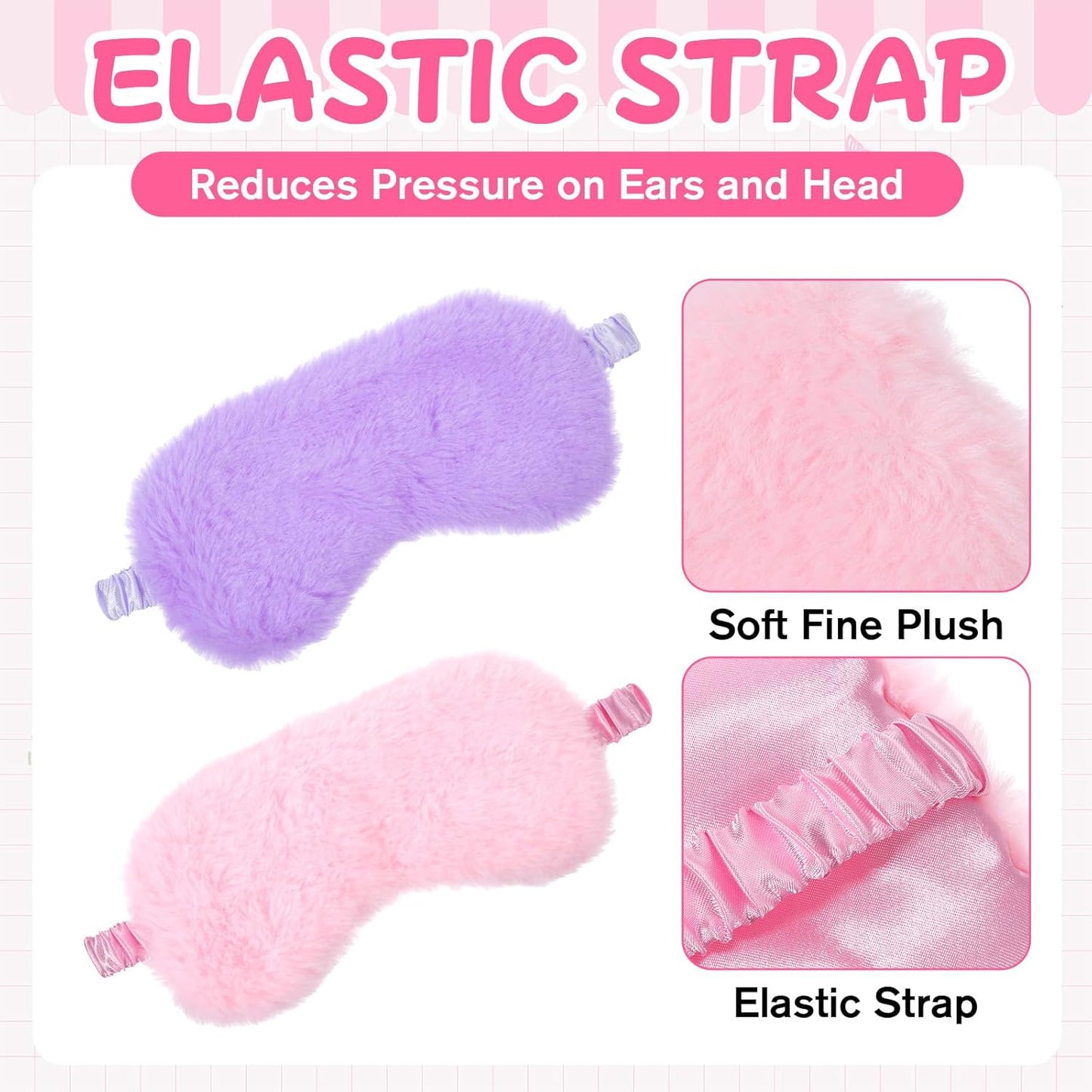 2 Pcs Plush Eye Mask, Cute Soft Fluffy Sleeping Blindfold Eye Cover Comfortable Satin Back New Faux Fur Nap Eyes Cover for Men Women Plane, Game, Travel Nap (Pink, Purple)