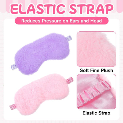 2 Pcs Plush Eye Mask, Cute Soft Fluffy Sleeping Blindfold Eye Cover Comfortable Satin Back New Faux Fur Nap Eyes Cover for Men Women Plane, Game, Travel Nap (Pink, Purple)