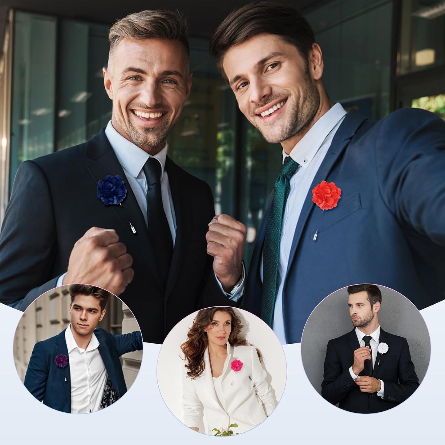 M METERXITY Flower Lapel Pins for Men, Boutonnieres Pin Camellia Flower Groom Boutonnieres for Wedding/Graduation