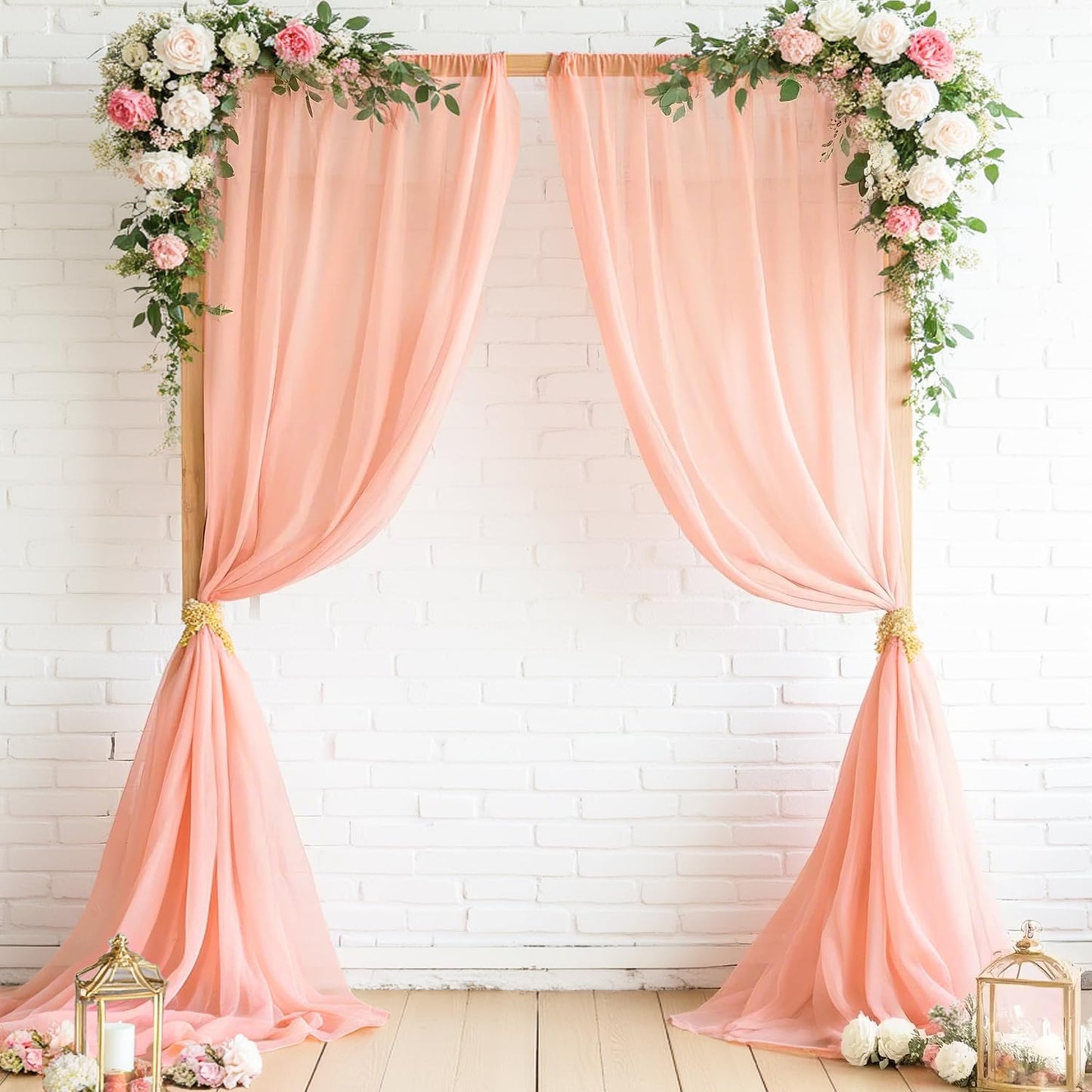 FOTSHARER Peach Chiffon Fabric Curtains 29x120 Inches 2 Panels Light Peach Wedding Arch Draping Fabric for Bridal Wedding Chiffon Curtain Drapes for Backdrop Tulle Wedding Curtains for Church Party