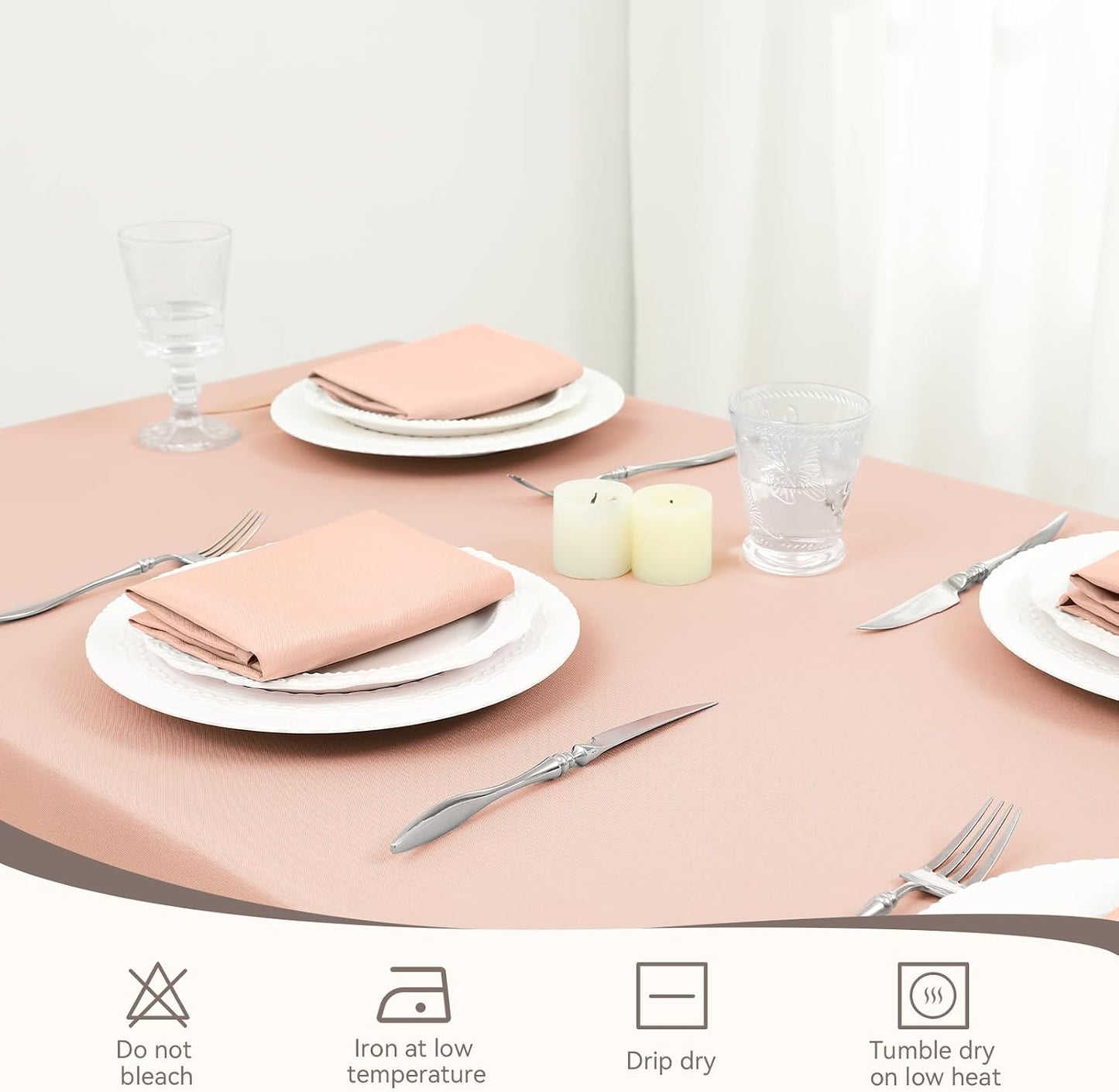 Romanstile Rectangle Pink Tablecloth - Waterproof and Wrinkle Resistant Washable Polyester Table Cloth for Kitchen Dining/Party/Wedding Indoor and Outdoor Use (52 x 70 inch)