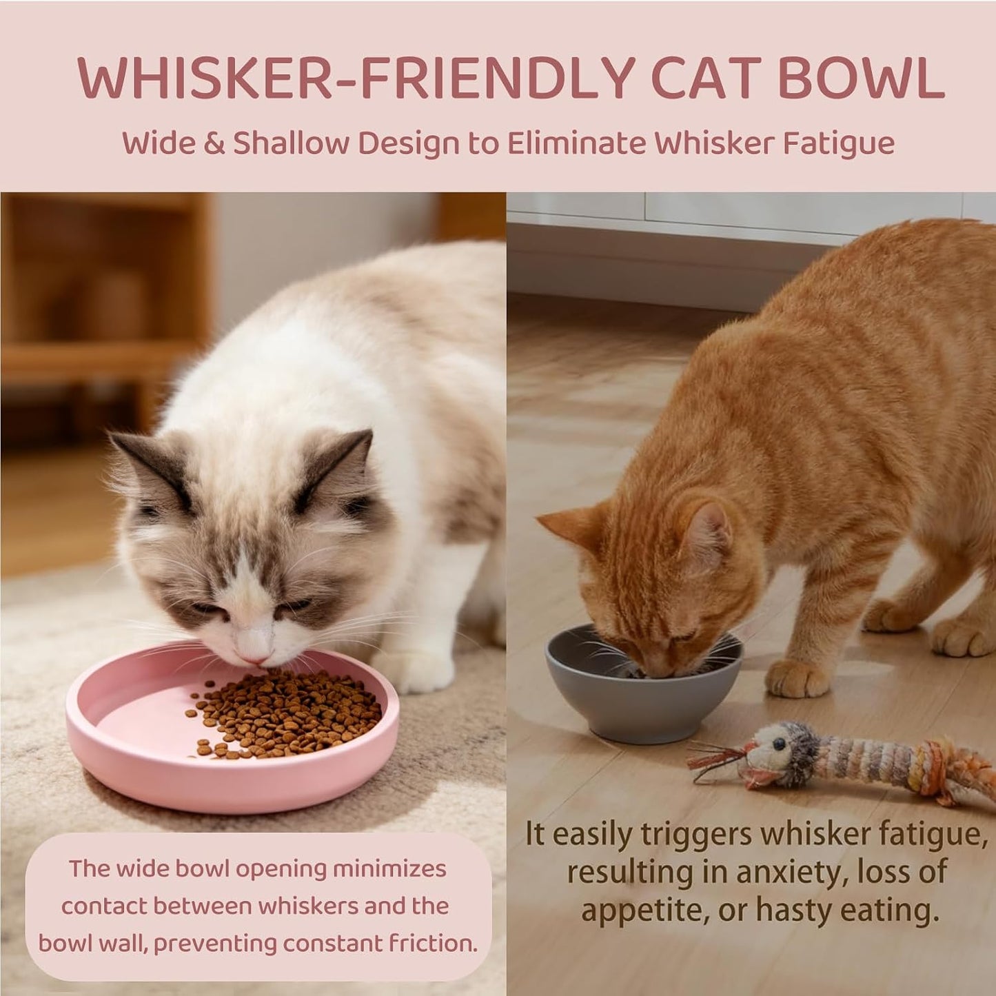 Silicone Dog Cat Shallow Bowl Small Dog Plate for Dry and Wet Food 7″ Flat Non-Slip Puppy Kitten Feeding Dishes Relief Whisker Fatigue, Pink