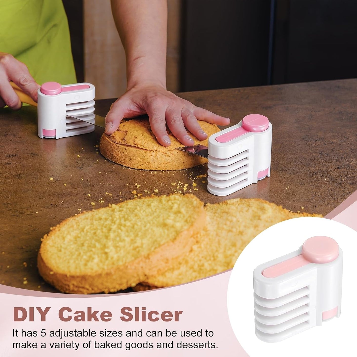 uxcell 4 Pcs Cake Leveler Slicer, DIY Cake Slicer, 5 Layers Bread Leveler, Light Pink