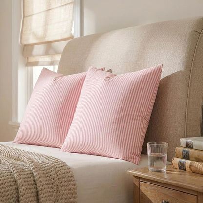 Spring Light Pink Striped Throw Pillow Covers 18x18 Set of 2, Farmhouse Outdoor Decorative Stripe Pillow Covers For Patio Furniture, Funky Blush Pink Throw Pillows 18 x 18 (No Pillow Inserts)