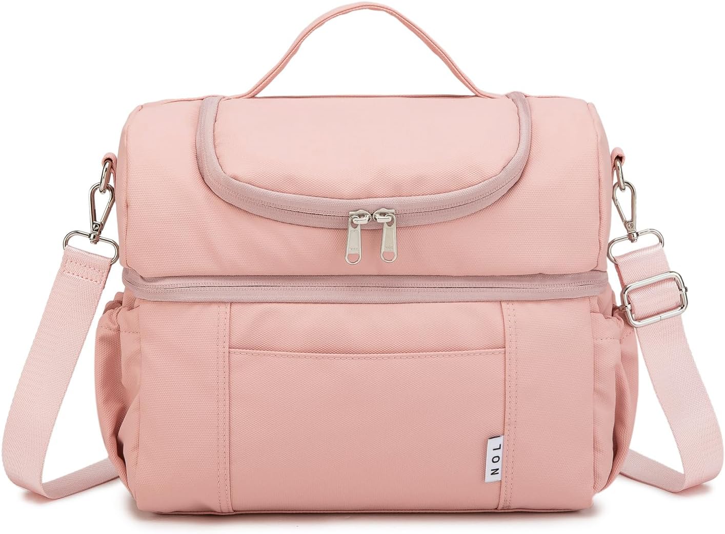 NOL Natural Organic Lifestyle Adult Lunch Box Insulated Lunch Bag Large Dual Compartment Lunch Bag Coolers Lightweight Nylon Waterproof Lunch Box for Work, Picnic, Travel, Outdoors, Pink