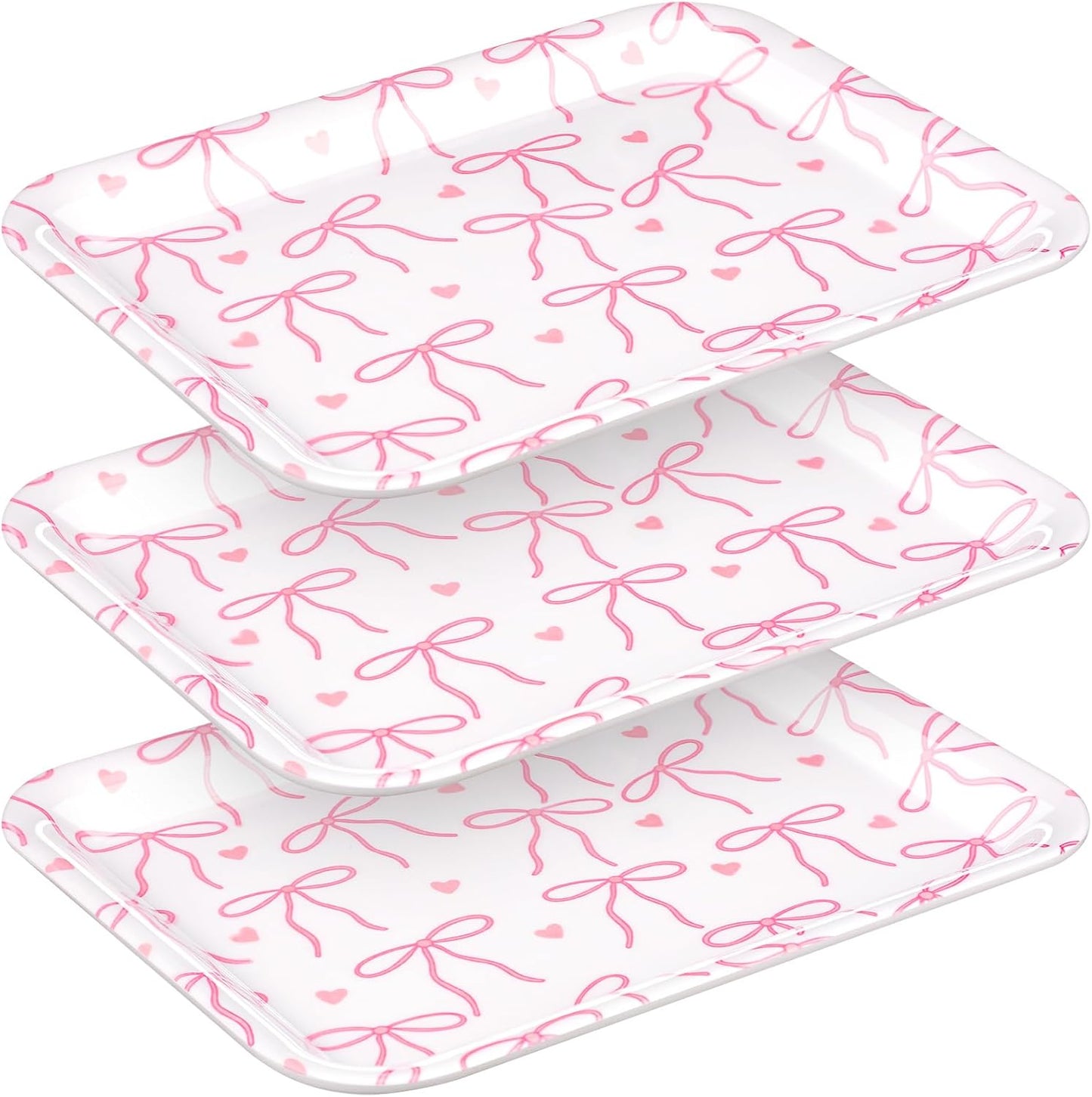 Tioncy 3 Pcs Pink Bow Serving Tray Bowknot Reusable Plate Dish 13" x 10" Decorative Tray Platter for Serving Food Room Organiser Home Party Supplies