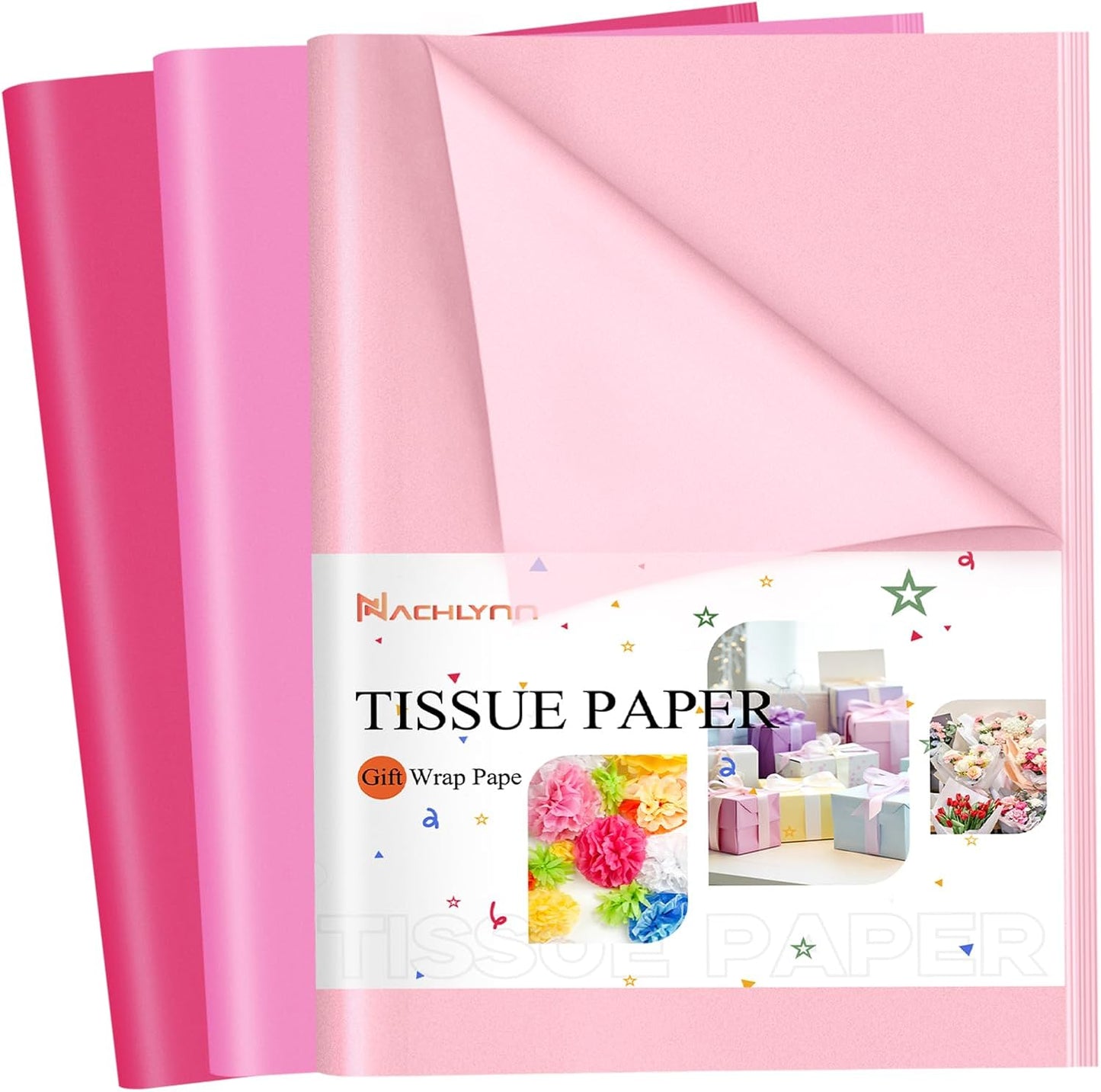 NACHLYNN 60 Sheets Pink Tissue Paper Bulks 14 x 20 inch Valentine Day Gift Wrapping Paper Art Paper Crafts for Crafts Gift Wedding Holiday Party Baby Shower Decorations
