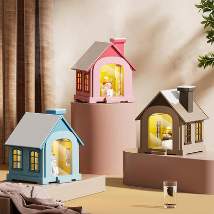 Christmas Village Houses Humidifier 500ml, Cute Snow House Cool Mist Humidifier with Snowman Figurines & Night Light for Bedroom & Office Décor (Pink)
