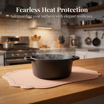 Solid Placemats Set of 6 Leather Placemats for Kitchen Dining Table Decor, Heat Resistant Table Placemats, Waterproof Table Mat 18x12in Pink