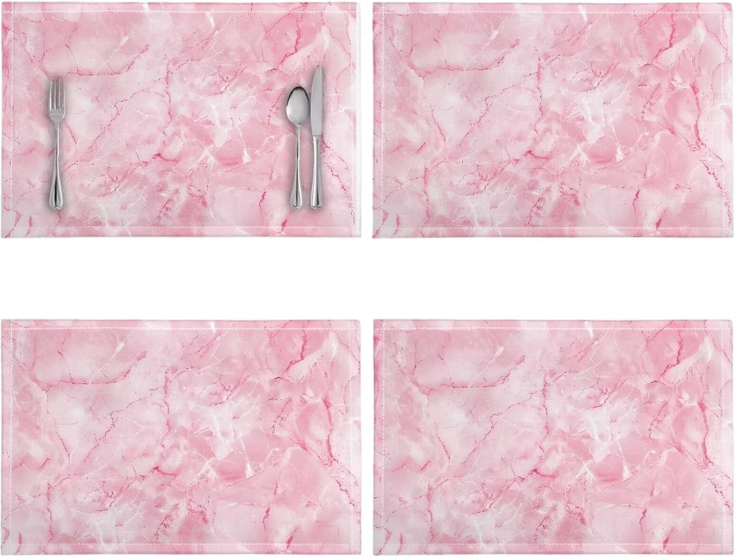 Pink Marble Texture Placemats Set of 4 Quick Dry Placemat Rectangle Place Mats Wipeable Scratch Resistant Wrinkle Free Placemat for Party Kitchen Dining Decoration