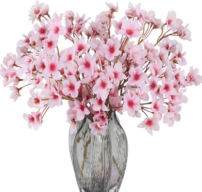 8PCS Artificial Cherry Blossom Branches 16" Fake Silk Cherry Blossom Flowers Stems Faux Peach Floral Arrangement Bulk for Vase Home Wedding Table Centenpieces Party Janpanese Sakura Decoration