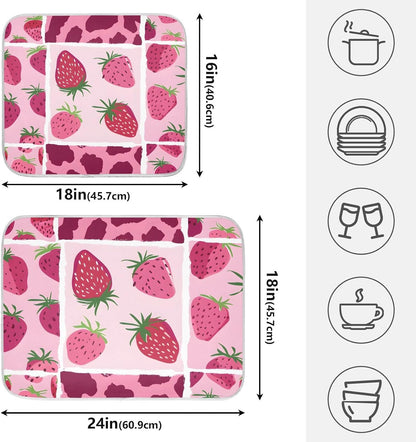 Strawberry Pink Leopard Pattern Dish Drying Mats for Kitchen Counter Mat 18x24 inch Microfiber Dish Drainer Mat Absorbent Draining Mat Rack Mat Dishes Pad