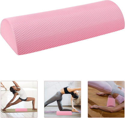 Half Foam Roller for Back and Core Muscle Relief, Lightweight Yoga Roller Accessory in Cherry Blossom Pink 30x6.3cm for Fitness, Balance Training, and Massage Therapy