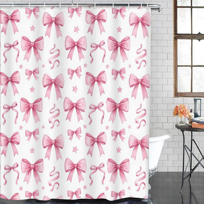 ArtSocket Bow Pink Coquette Bathroom Set with Shower Curtain and Bath Rugs and Accessories, Star Preppy Non-Slip Shower Curtain Set, Bathroom Decor 3 Pcs, 72" L x 72" W
